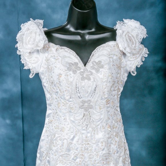 Vintage Wedding Dress + Vail  Mermaid White 4 - Picture 2 of 16